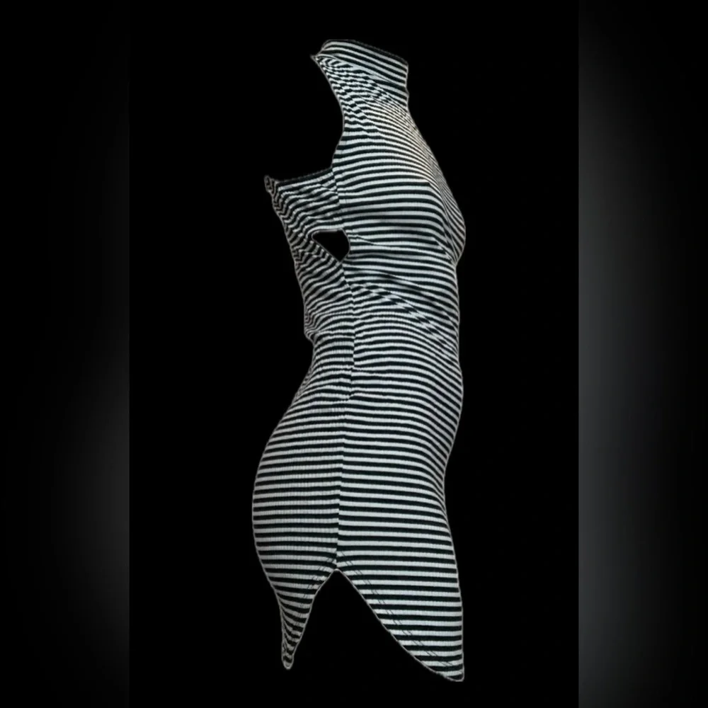 Papaya B&W Striped Dress, Soft Stretchy Black and White - Picture 9 of 10